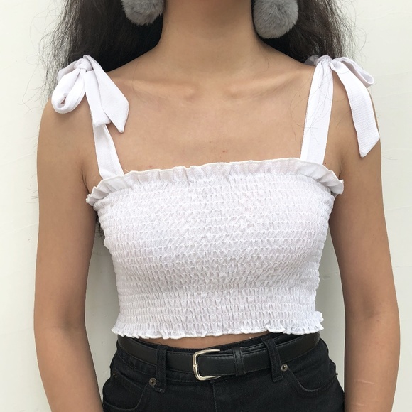 Tops - White smocked bow crop top